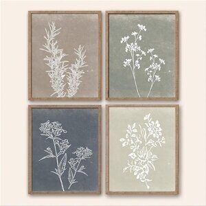 Wall Art Set of 4 Wooded Botanical Print Wall Decor Home Decor Living room decor